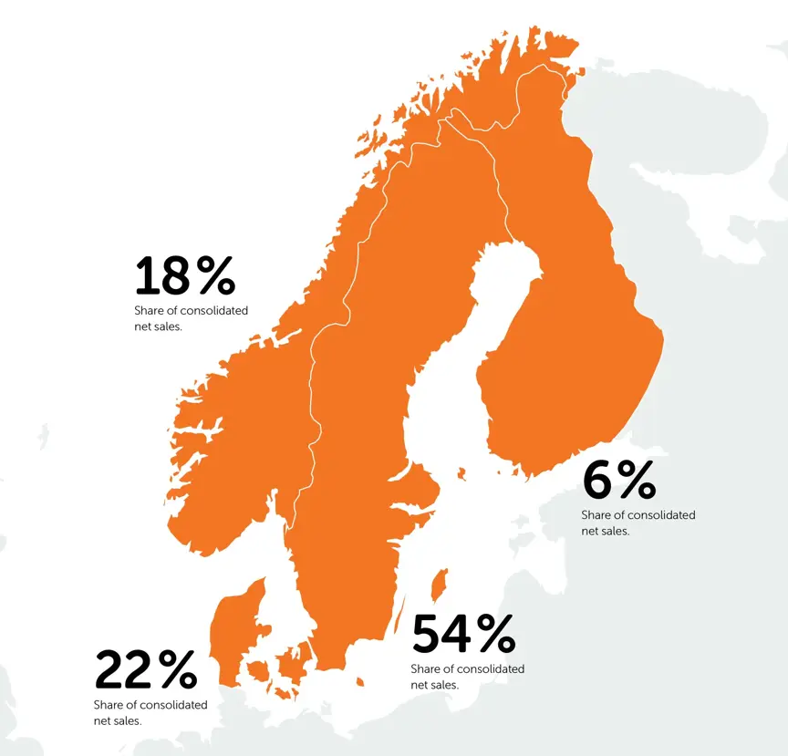 Map of Coor's operations in the Nordics